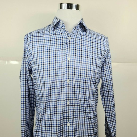 STITCH FIX Fairline Plaid Button‑Down Shirt M NWT Blue White Black Cotton - Picture 1 of 9